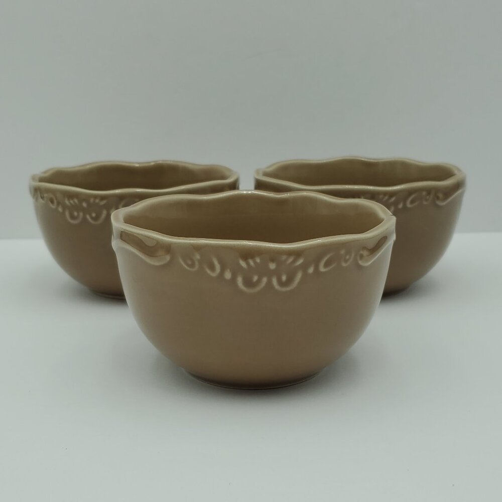 Casa Cristina Cafe Fruit Dessert Sauce Bowls Mocha Brown Small Embossed Bowls